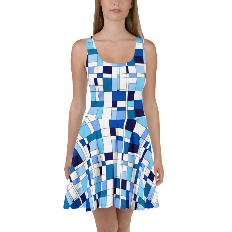 Mondrian-Inspired Blue Skater Dress