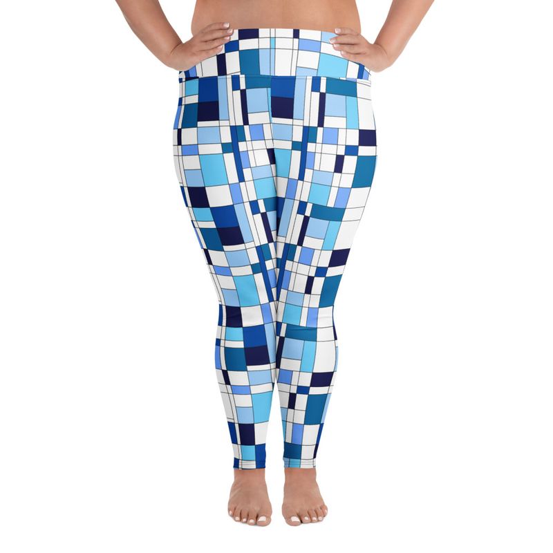 Mondrian-Inspired Blue Plus Size Leggings