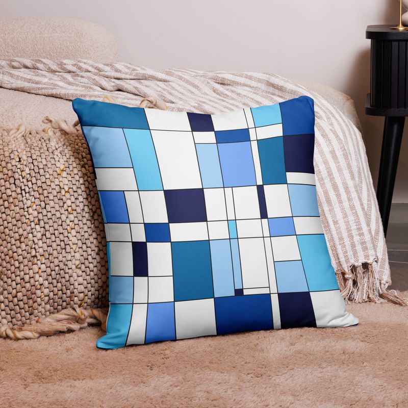Mondrian-Inspired Blue Pillow