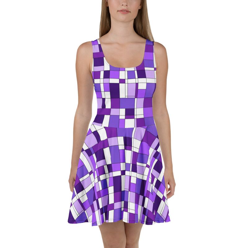Mondrian-Inspired Purple Skater Dress