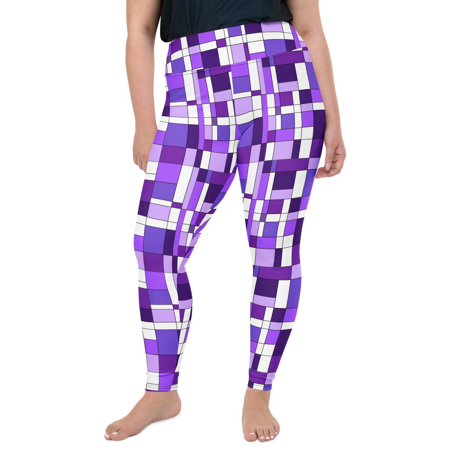 Mondrian-Inspired Purple Plus Size Leggings