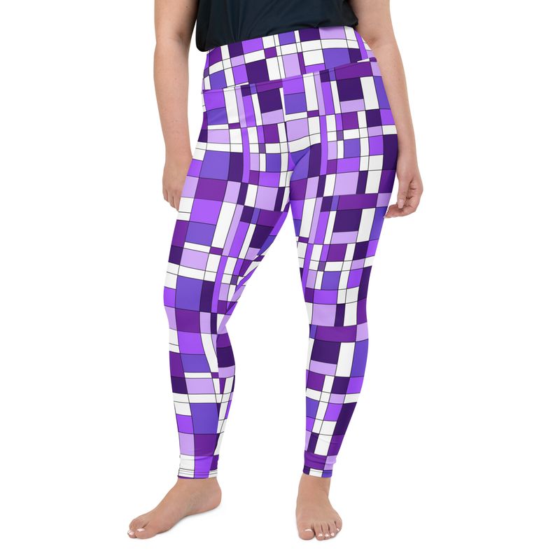 Mondrian-Inspired Purple Plus Size Leggings