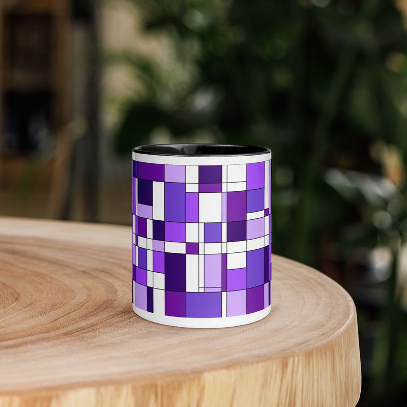 Mondrian-Inspired Purple Mug with Color Inside