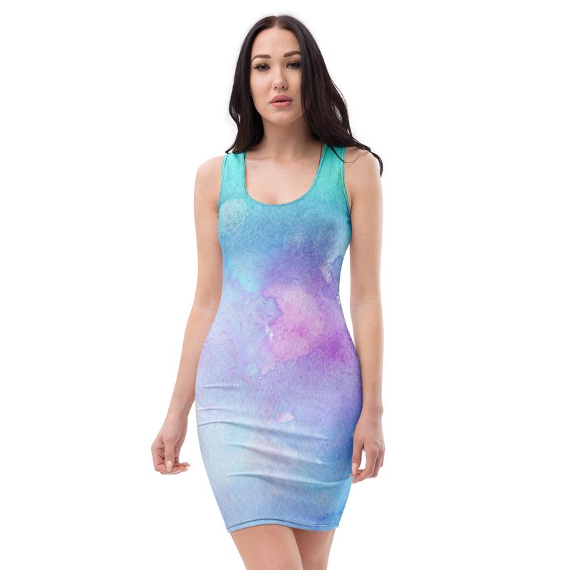 Teal and Purple Watercolor Bodycon dress