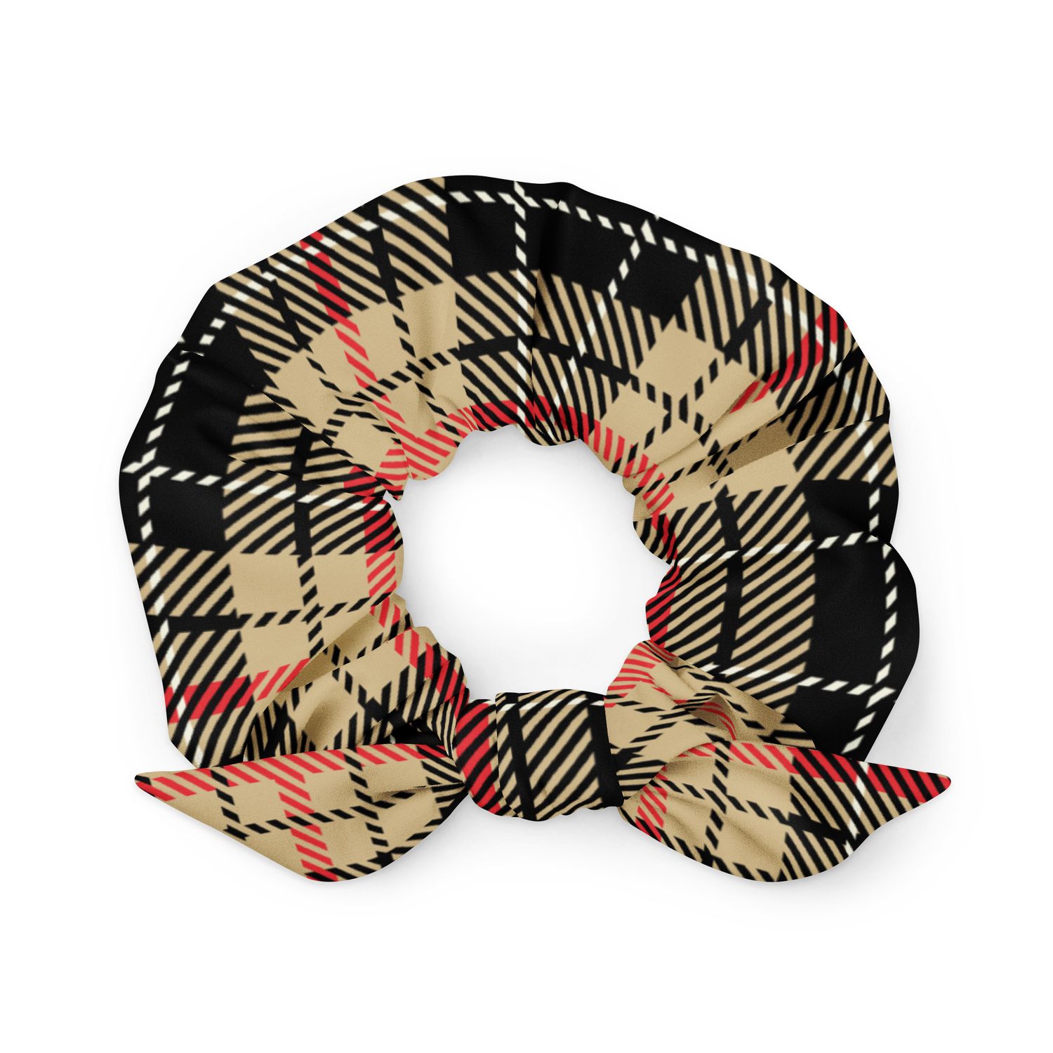 Tan and Black Plaid Scrunchie