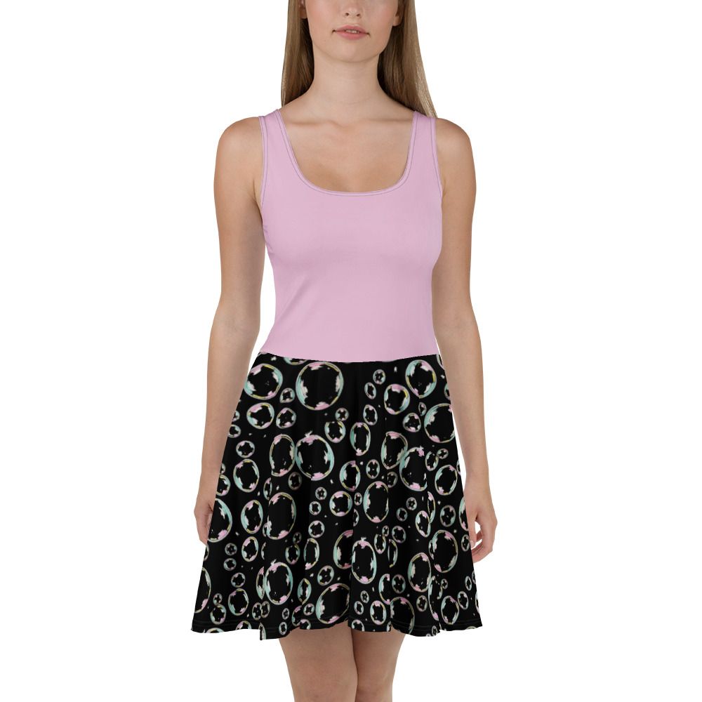 Black Bubbles with Pink Top Skater Dress