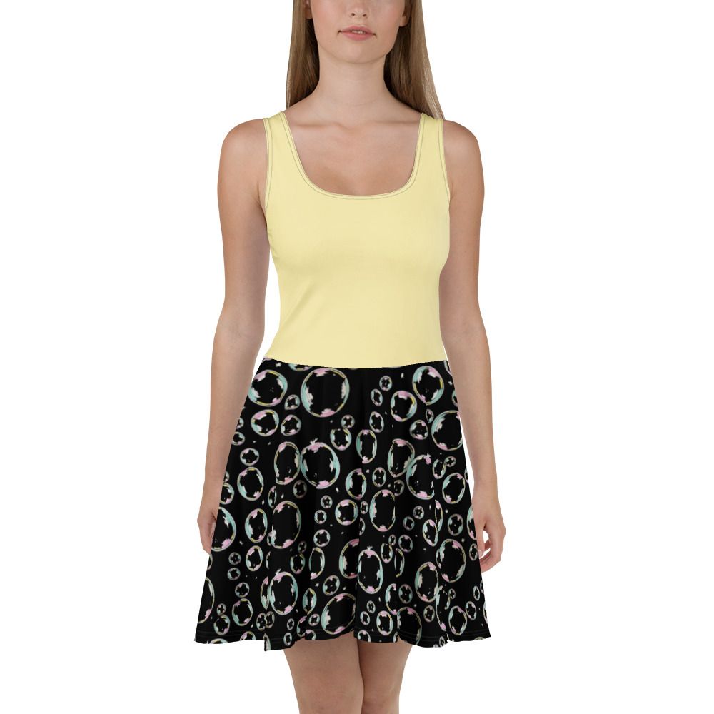 Black Bubbles with Yellow Top Skater Dress