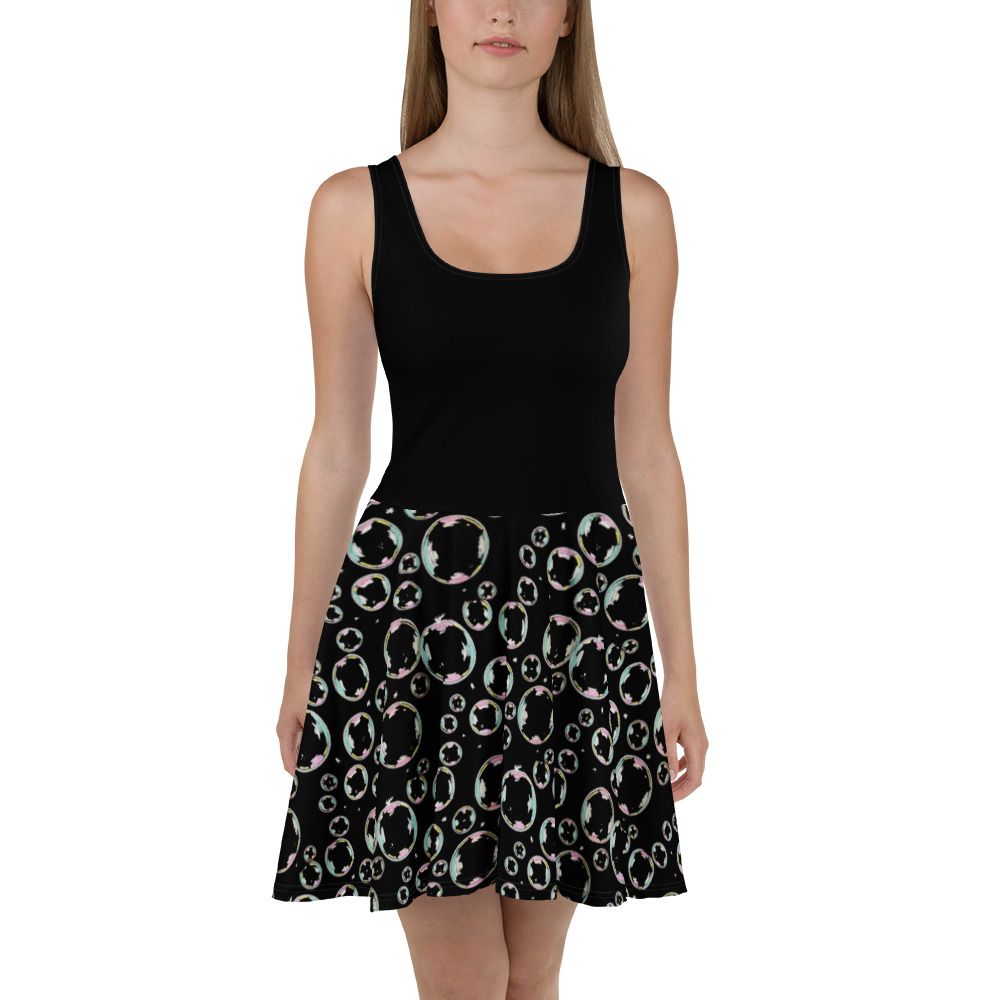 Black Bubbles with Black Top Skater Dress