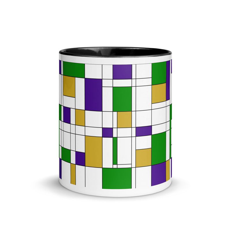 Mondrian-Inspired Mardi Gras Mug with Color Inside