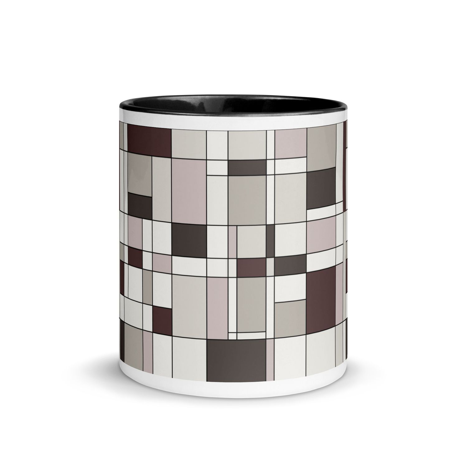 Mondrian-Inspired Neutral Mug with Color Inside