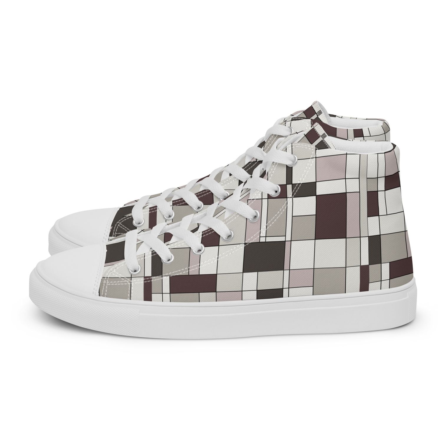 Mondrian-Inspired Neutral Women&#39;s High Top Canvas Shoes