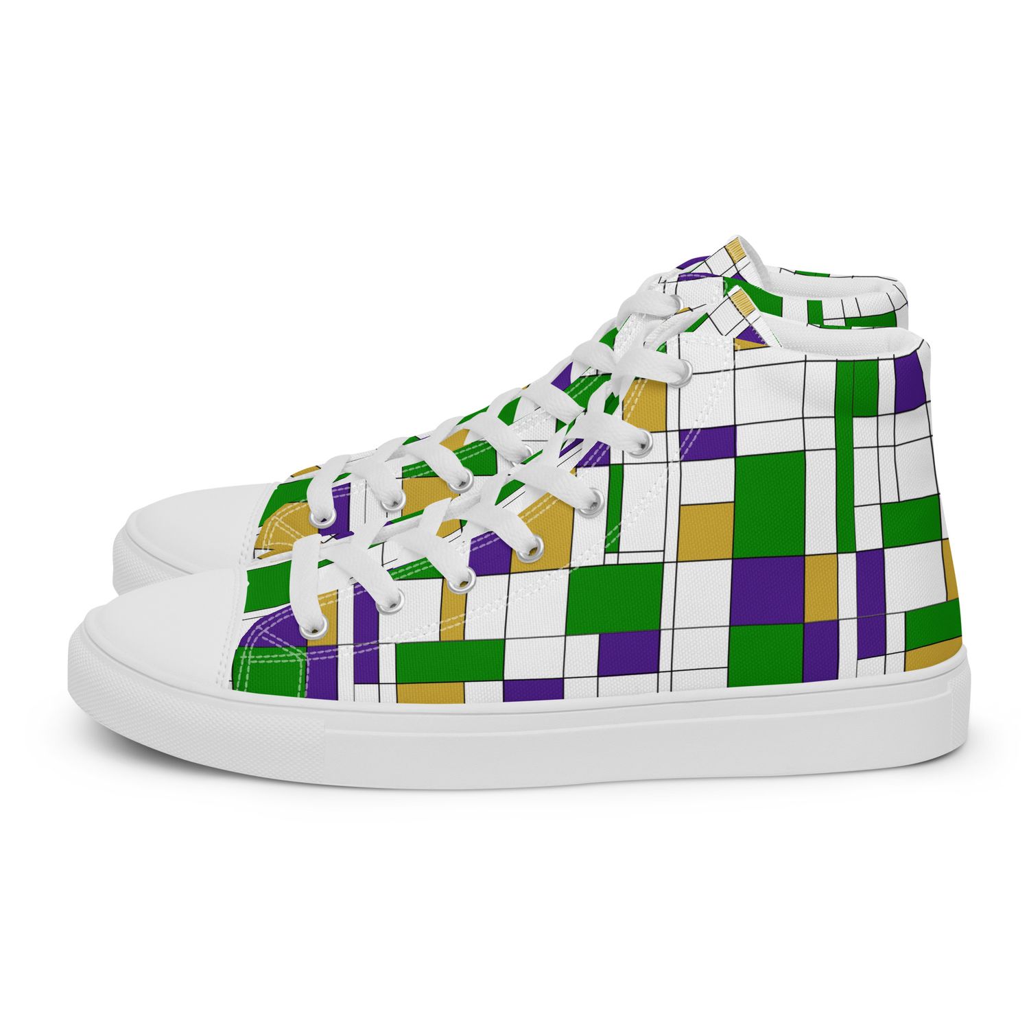 Mondrian-Inspired Mardi Gras Women&#39;s High Top Canvas Shoes