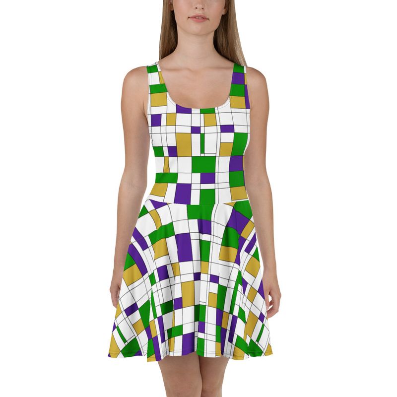 Mondrian-Inspired Mardi Gras Skater Dress