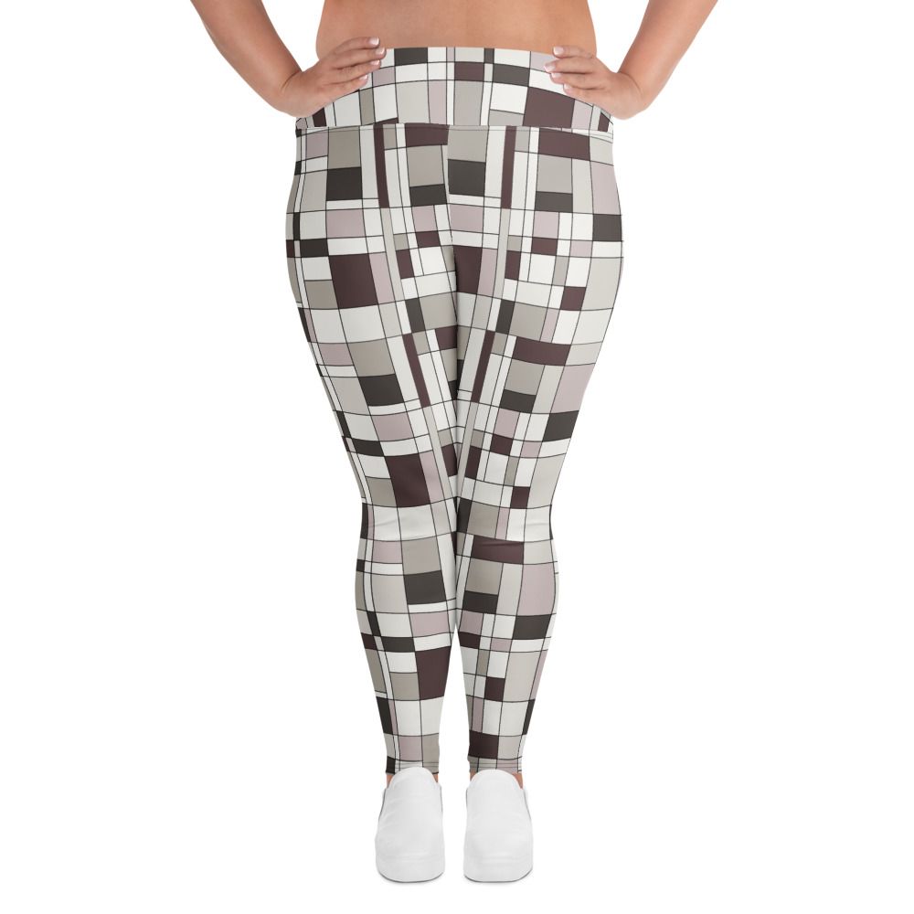 Mondrian-Inspired Neutral Plus Size Leggings
