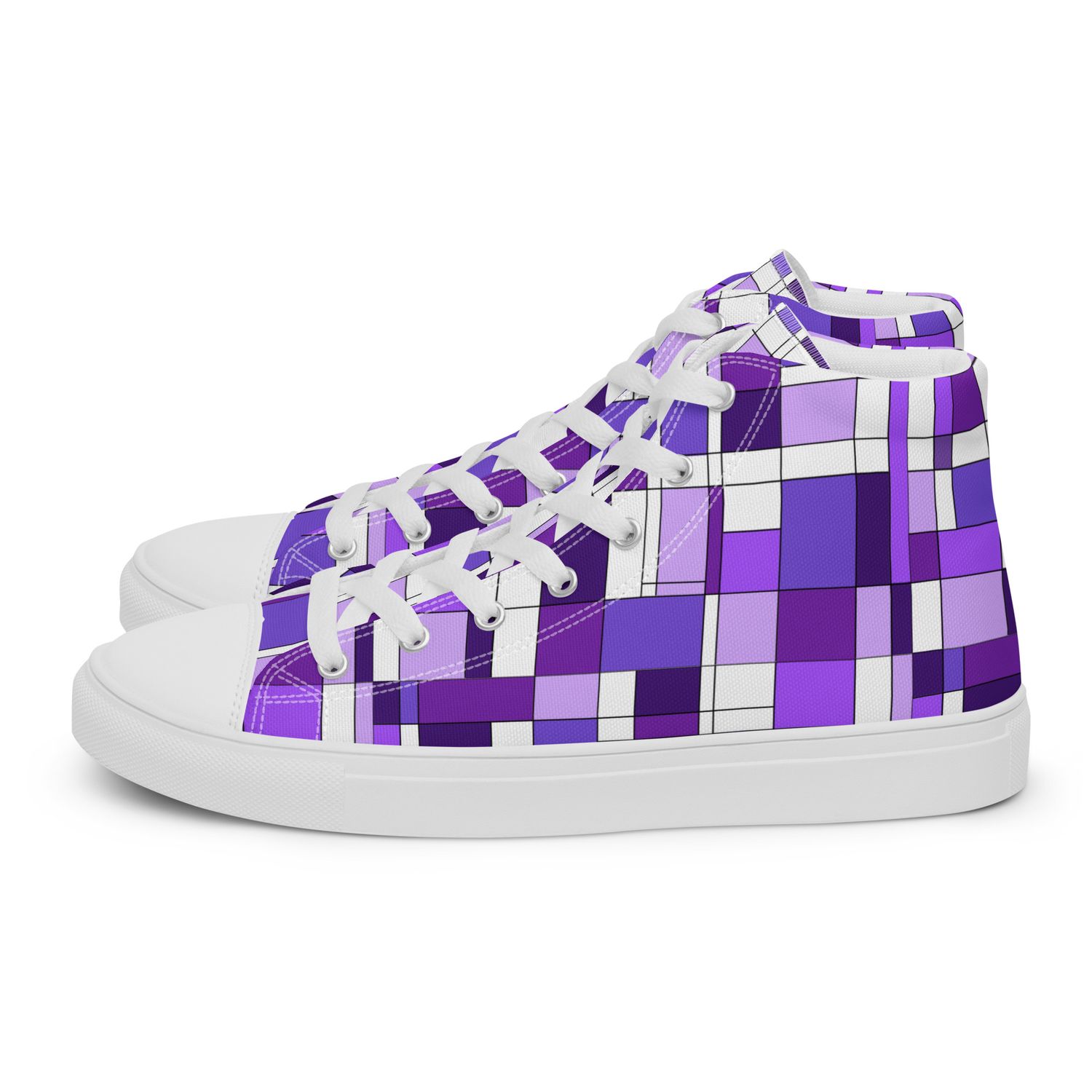 Mondrian-Inspired Purple Women&#39;s High Top Canvas Shoes