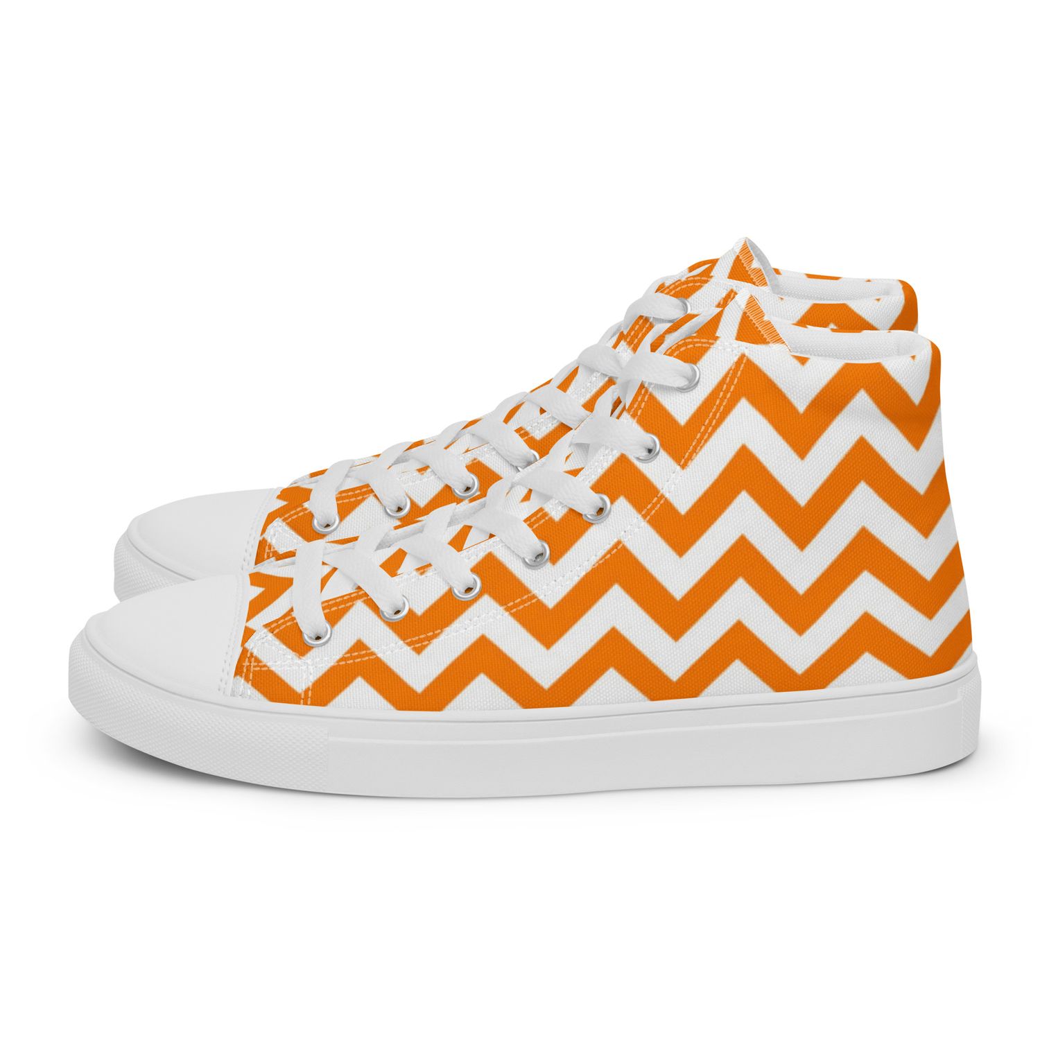 Orange and White Chevron Women&#39;s High Top Canvas Shoes