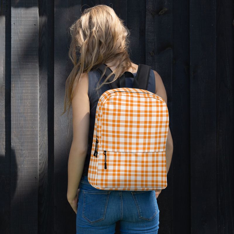 Orange and White Gingham Backpack