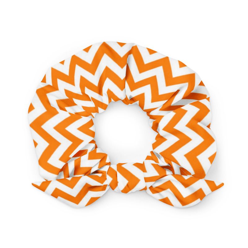 Orange and White Chevron Scrunchie