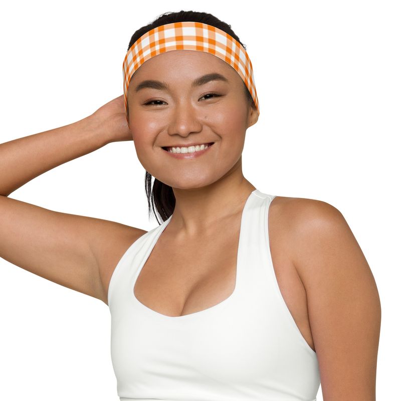 Orange and White GIngham Headband