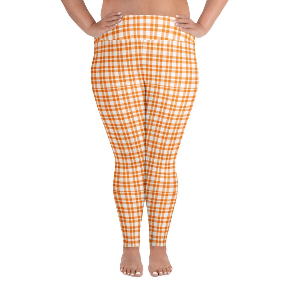 Orange and White Gingham Plus Size Leggings
