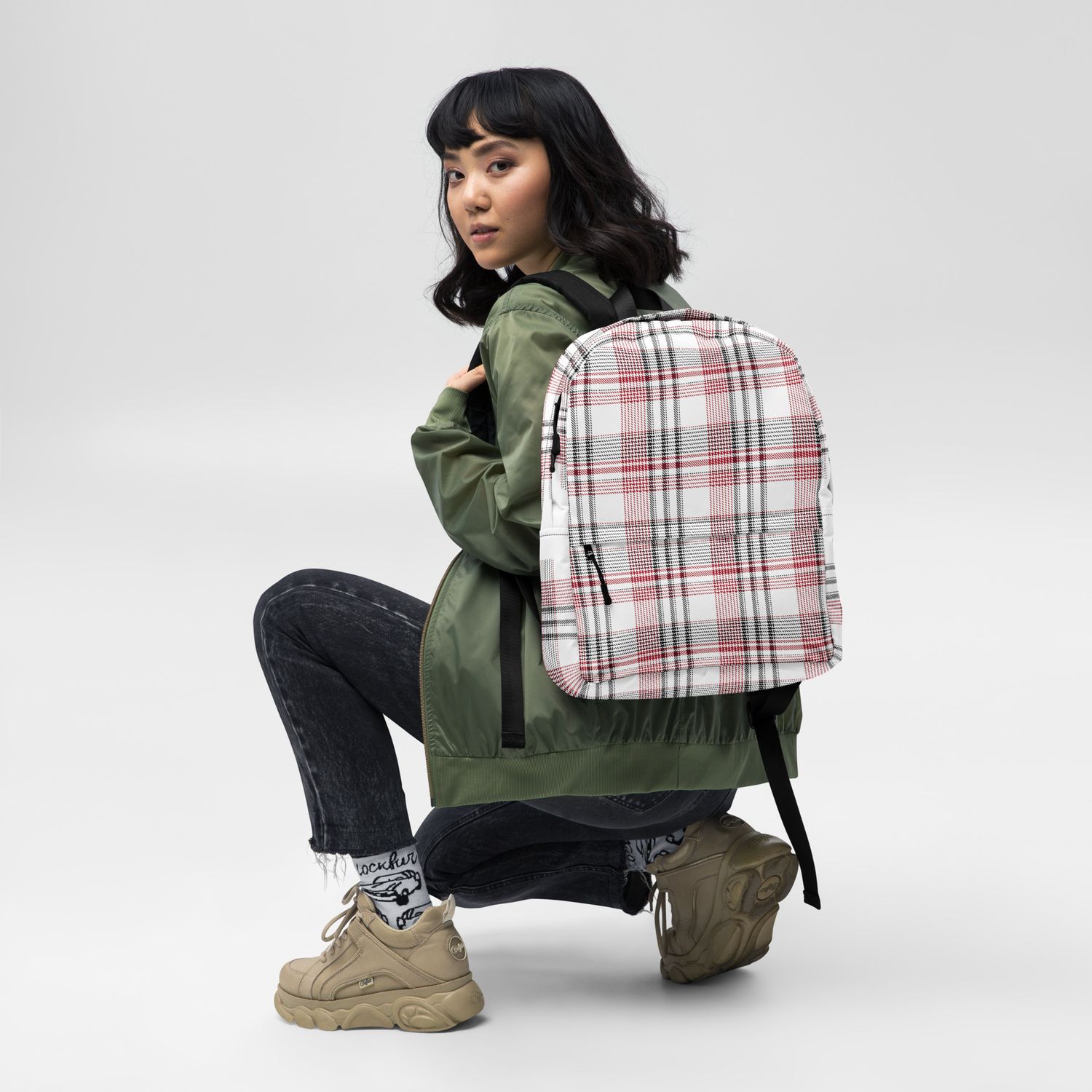 Red and Black Plaid Light Backpack