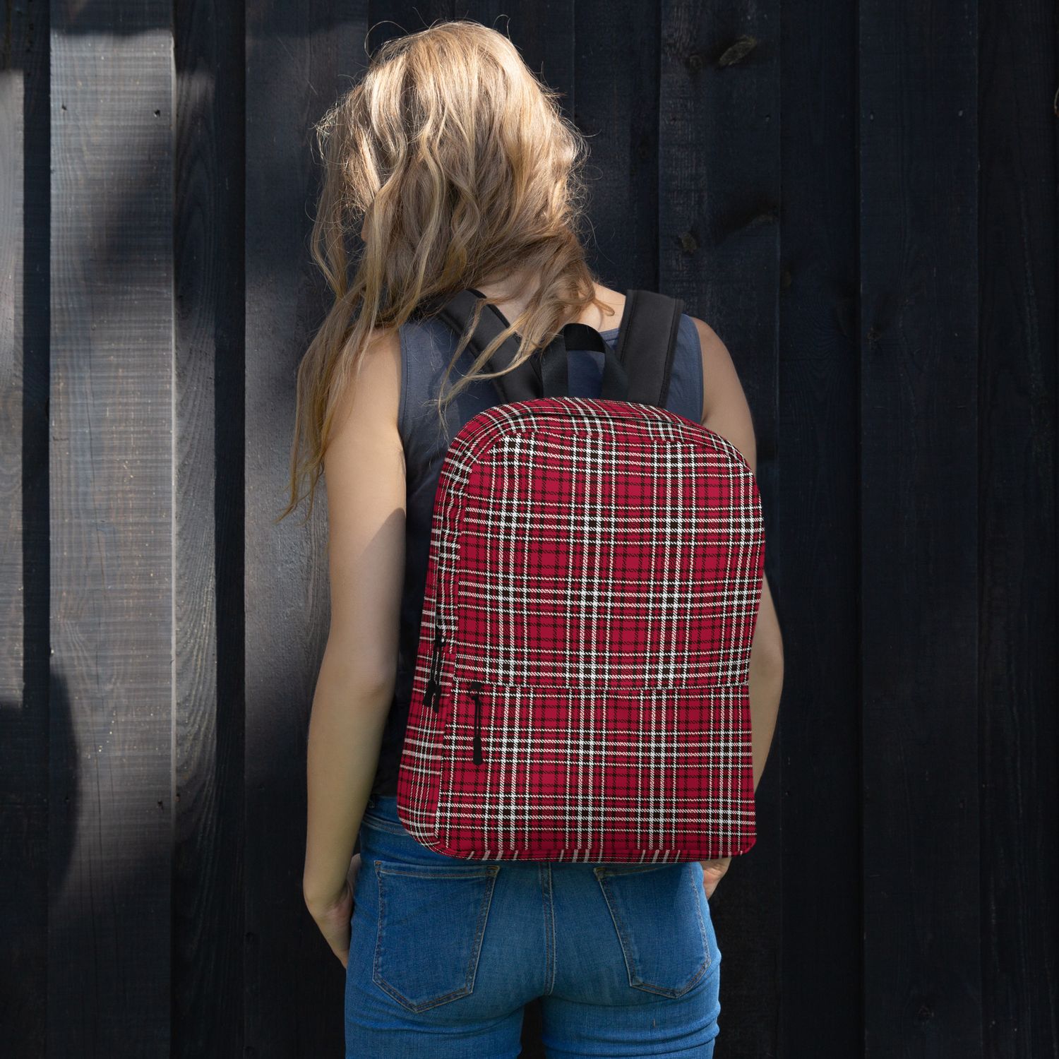 Red and Black Plaid Dark Backpack