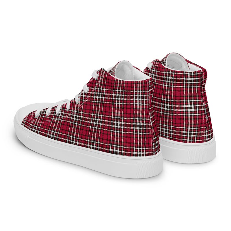 Red and Black Plaid Dark Women&#39;s High Top Canvas Shoes