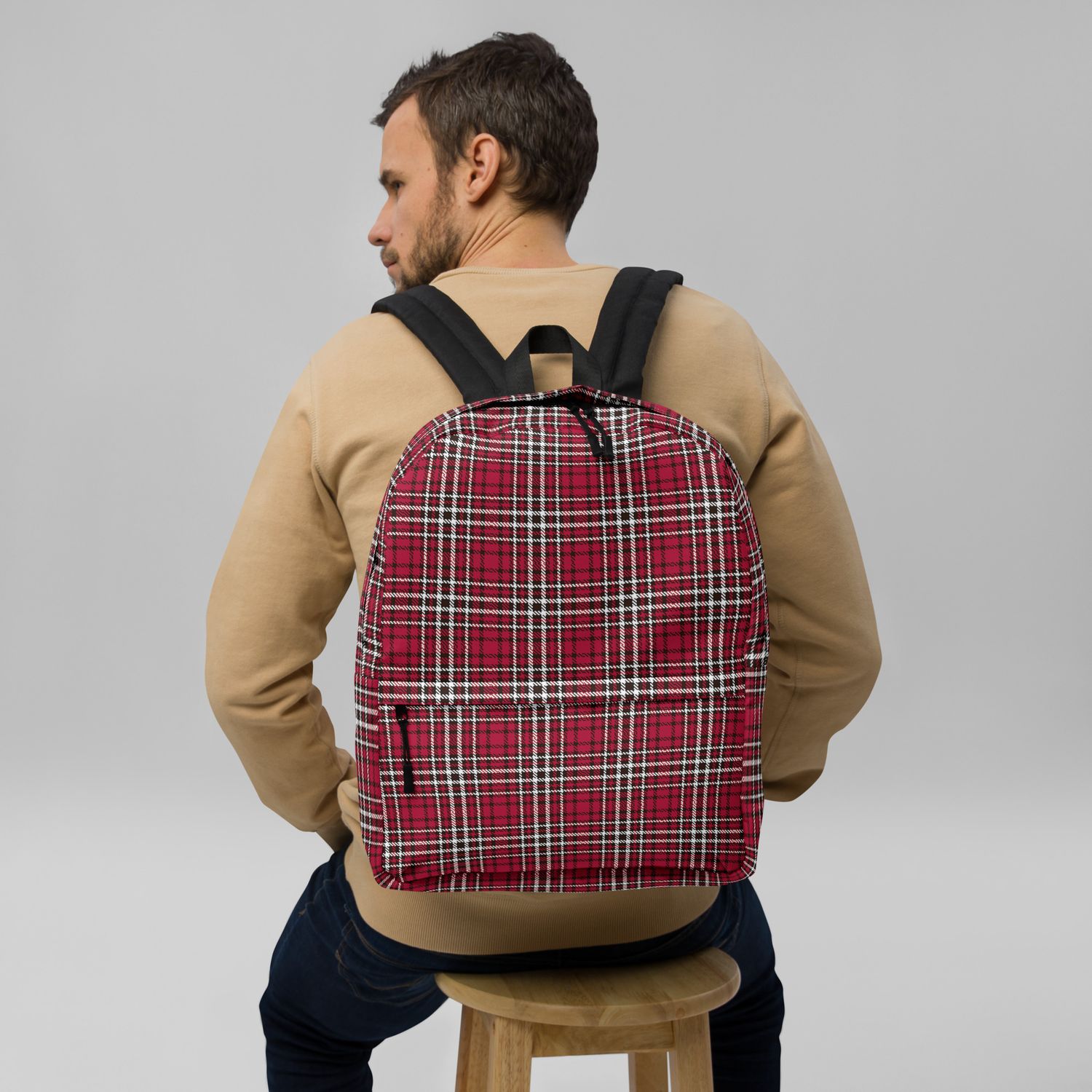 Garnet and Black Dark Plaid Backpack