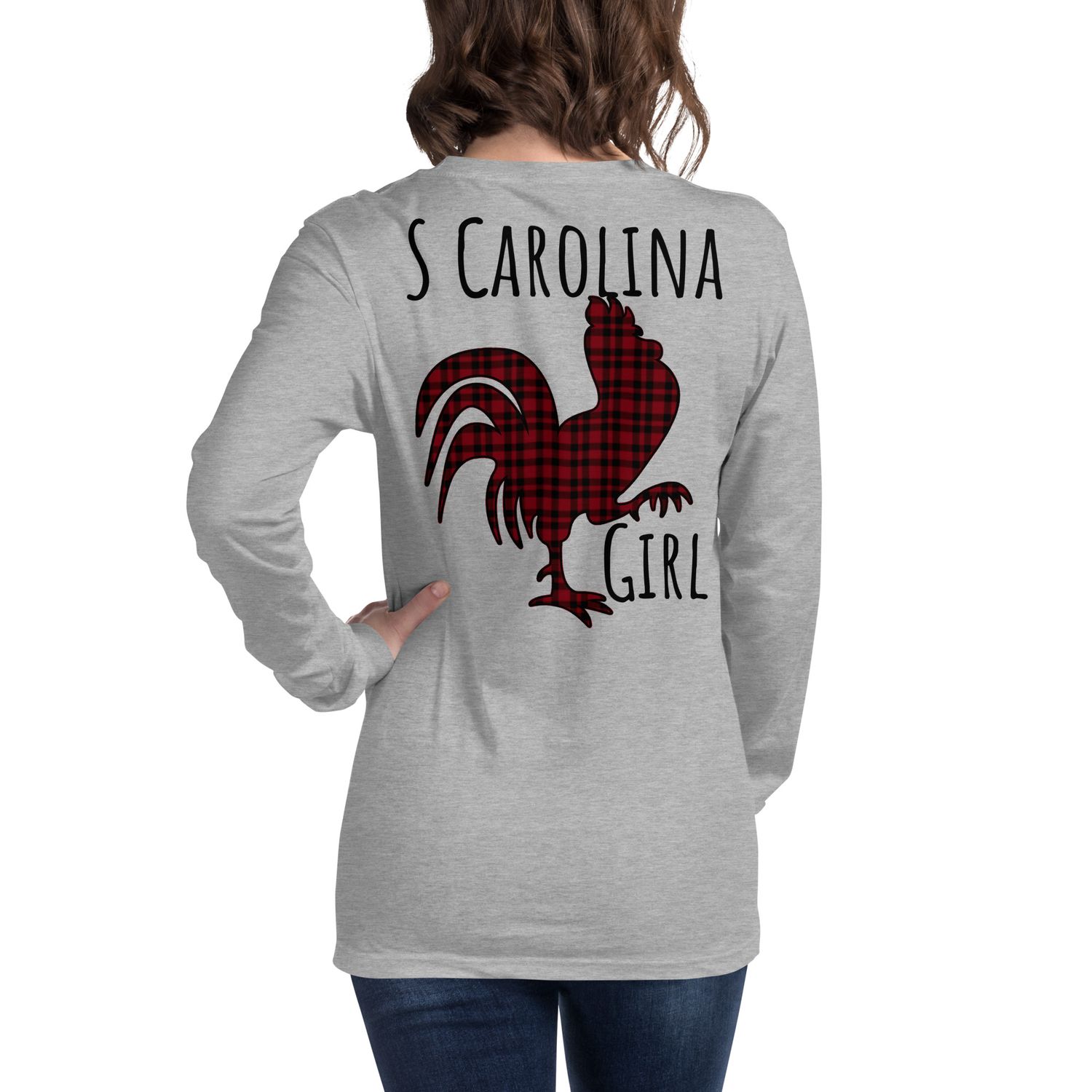 SC Girl Rooster Dark Plaid Long Sleeve Tee