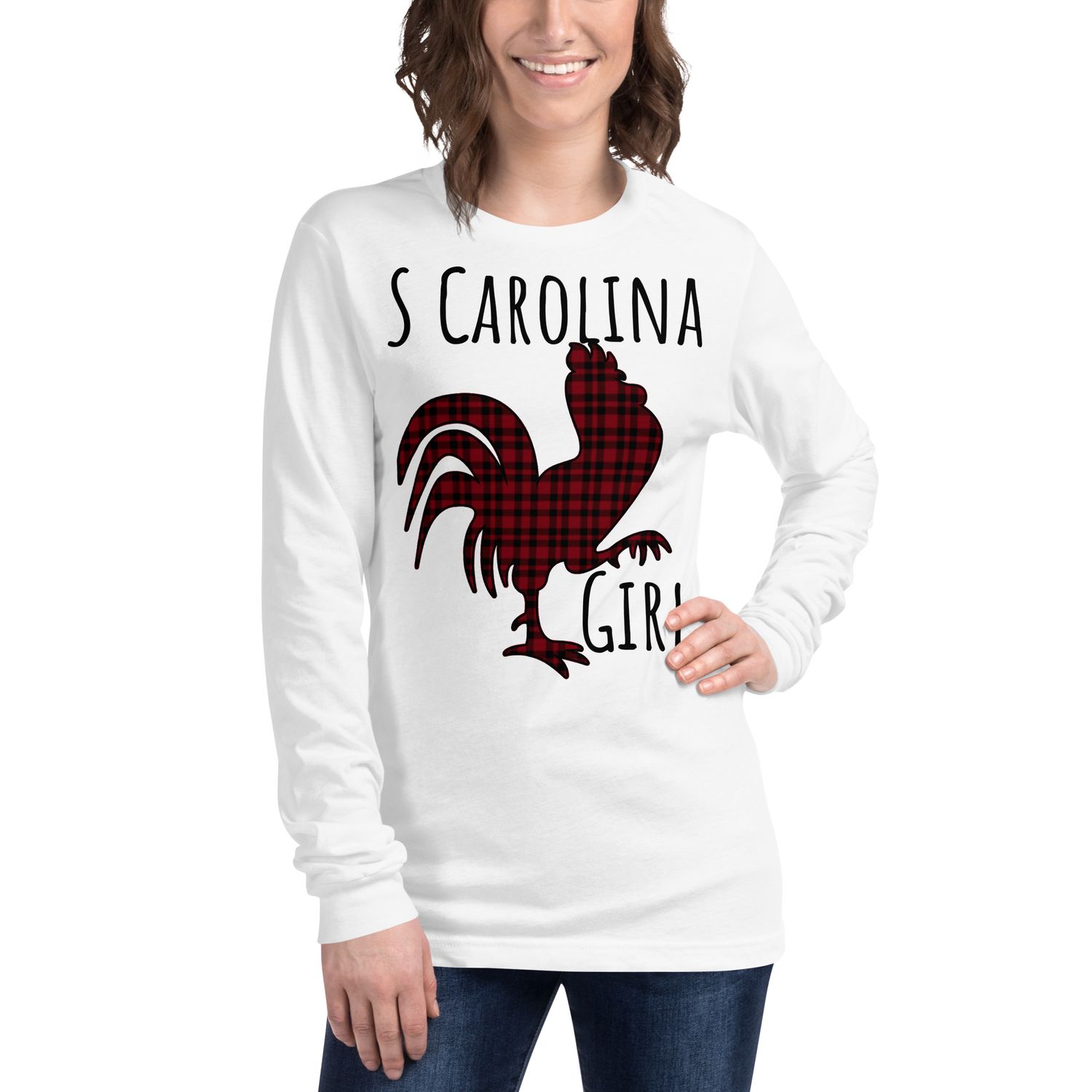 SC Girl Rooster Dark Plaid (Front Only) Long Sleeve Tee