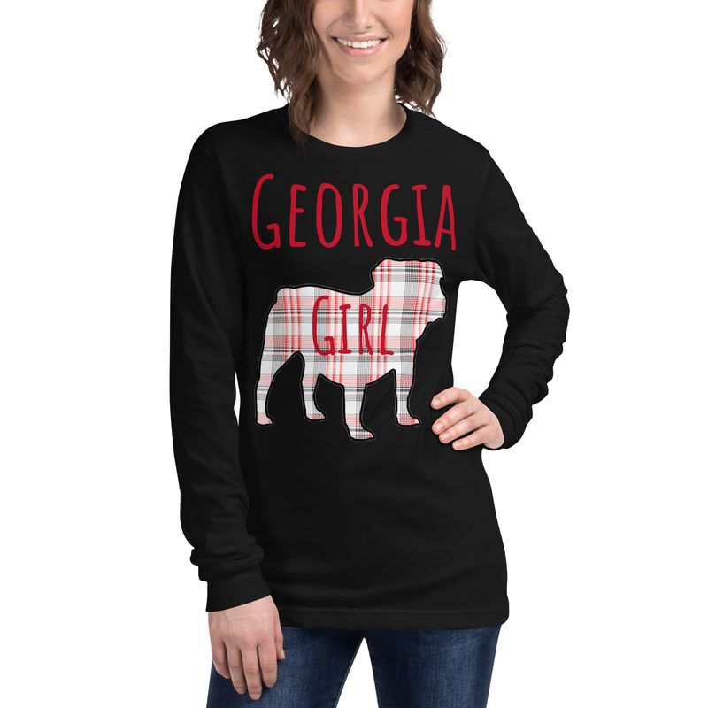 GA Girl Bulldog Red Text (Front Only) Long Sleeve Tee