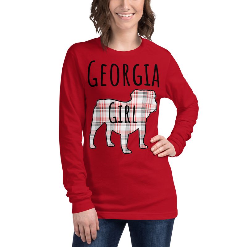 GA Girl Bulldog Black Text (Front Only) Long Sleeve Tee