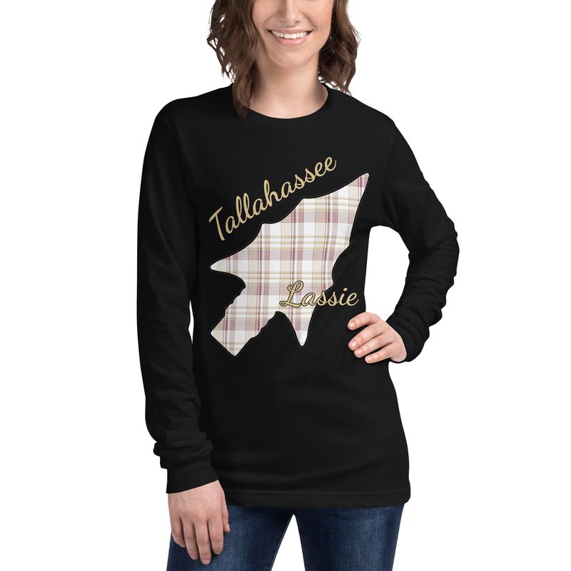 Tallahassee Lassie Gold Text (Front Only) Long Sleeve Tee