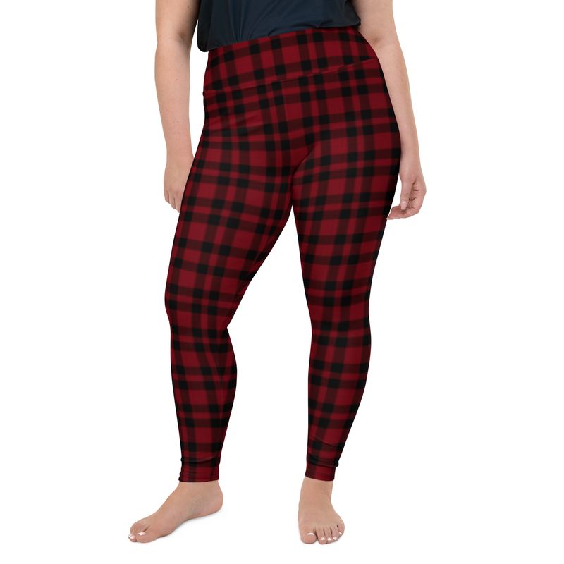 Garnet and Black Plaid Dark Plus Size Leggings