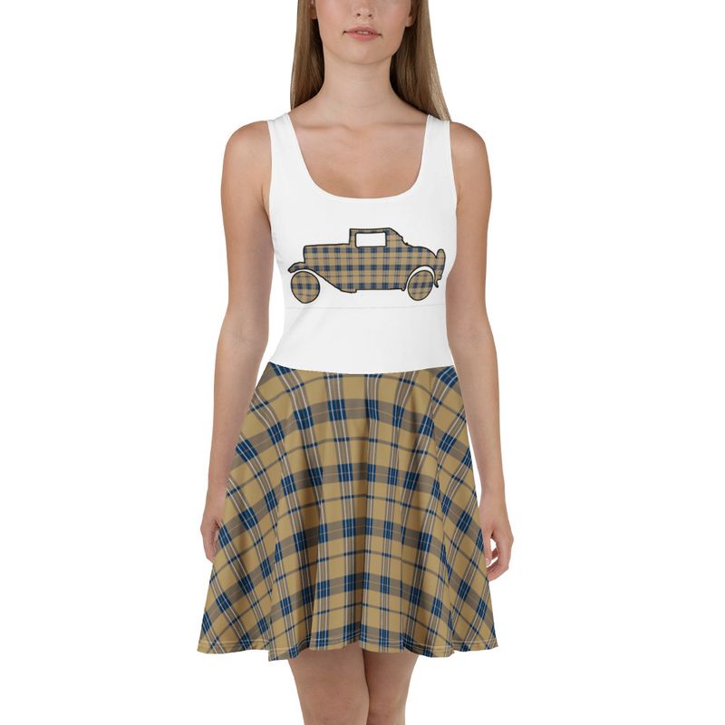 Gold and Navy Plaid Skater Dress