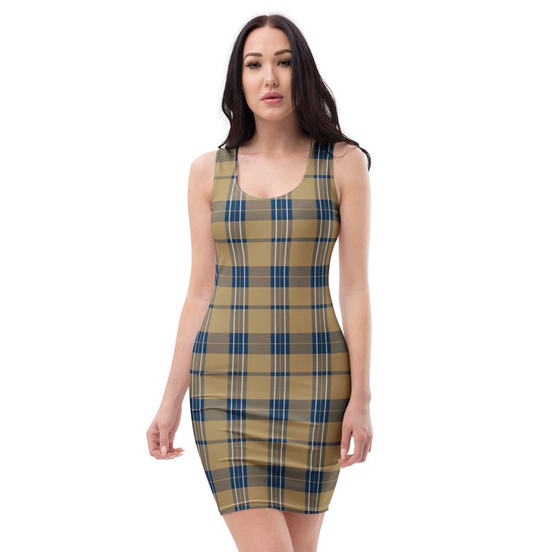 Gold and Navy Plaid Dark Dress