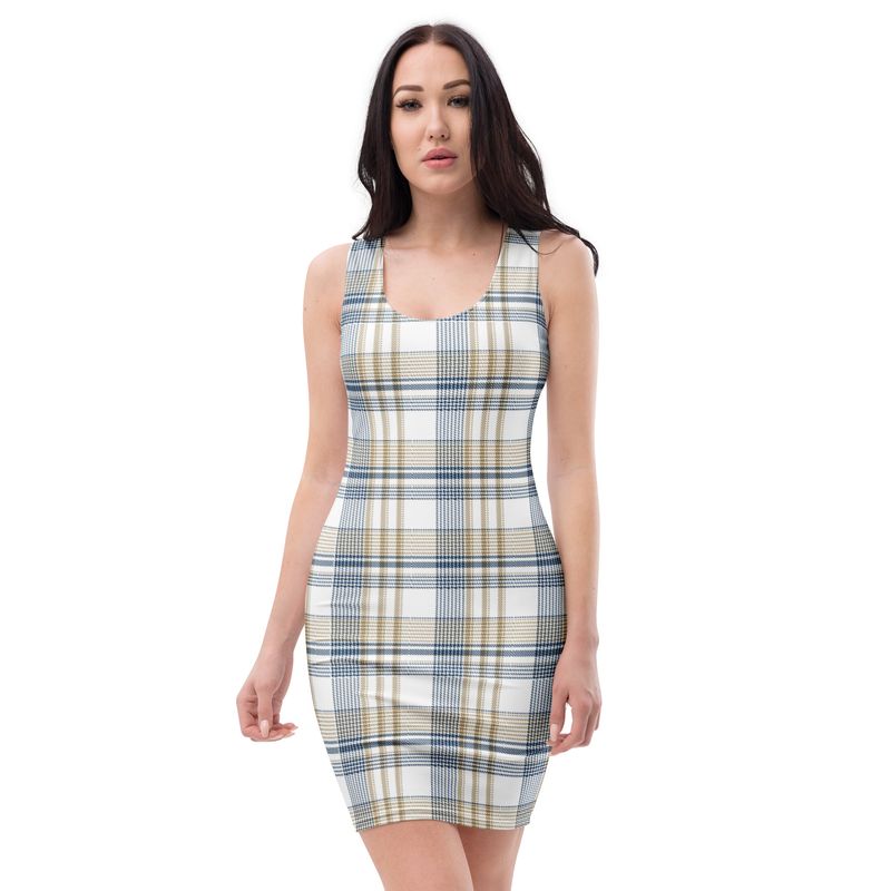 Gold and Navy Plaid Light Dress