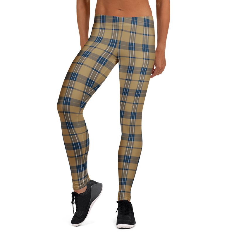 Gold and Navy Plaid Dark Leggings