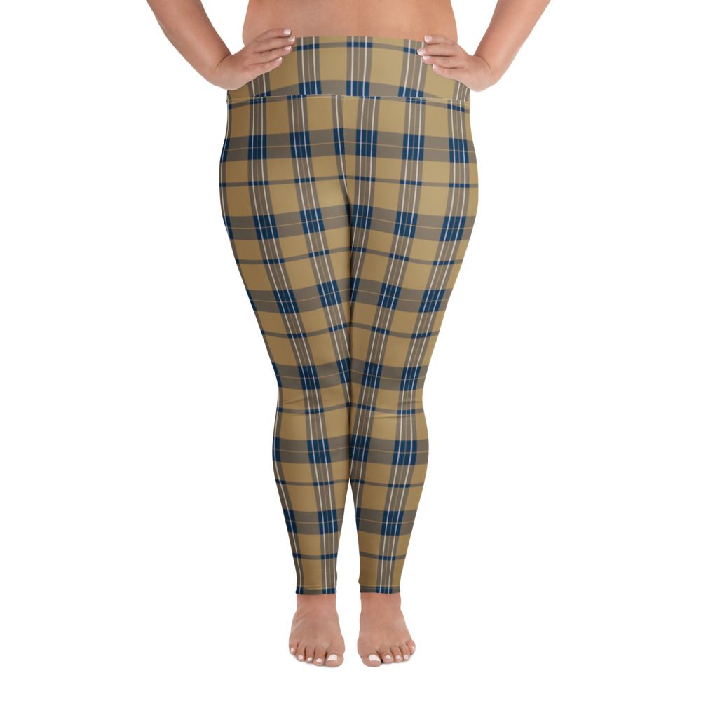 Gold and Navy Plaid Dark Plus Size Leggings