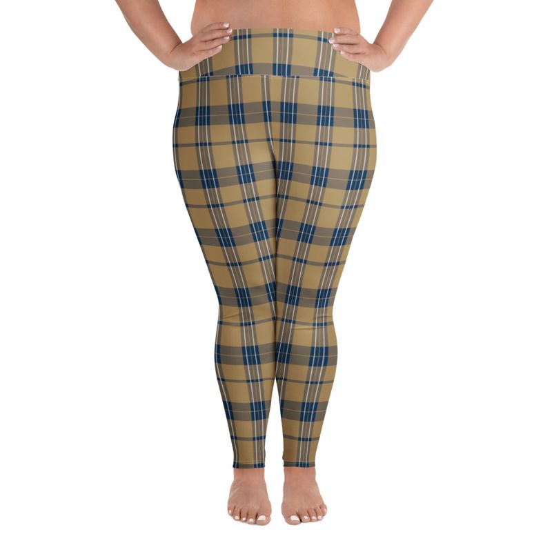 Gold and Navy Plaid Dark Plus Size Leggings