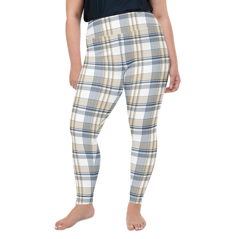 Gold and Navy Plaid Light Plus Size Leggings
