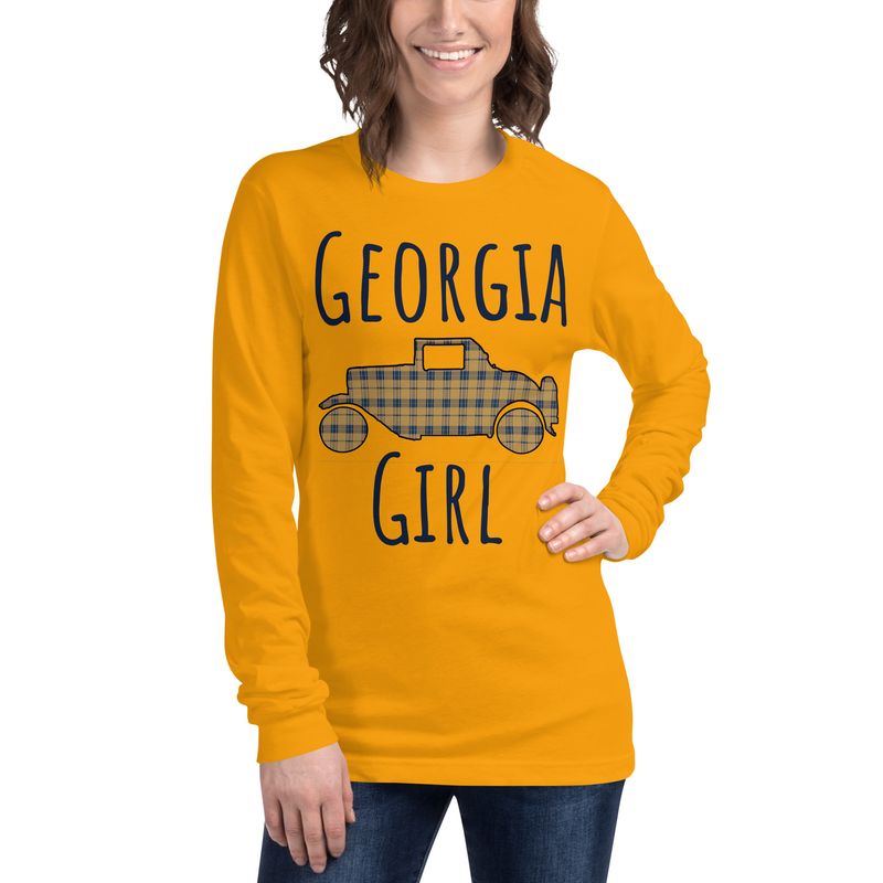 GA Girl (Car) Navy Text Front Only Long Sleeve Tee