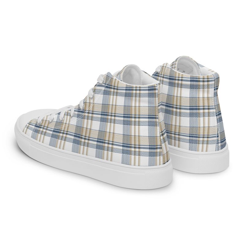 Navy and Gold Plaid Light High Top Canvas Shoes