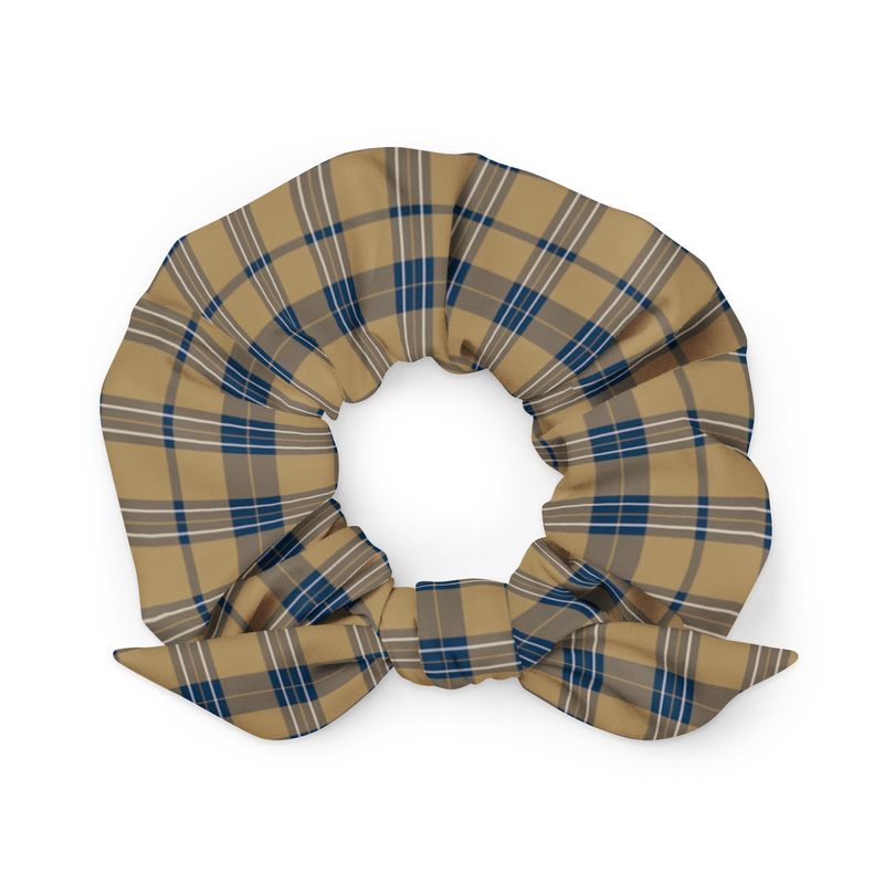 Navy and Gold Plaid Dark Scrunchie