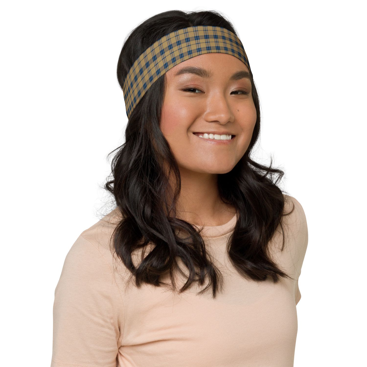 Navy and Gold Plaid Dark Headband