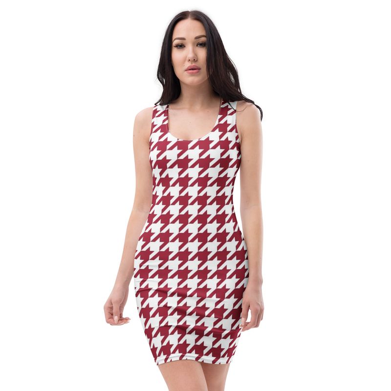 Crimson and White Houndstooth Dress