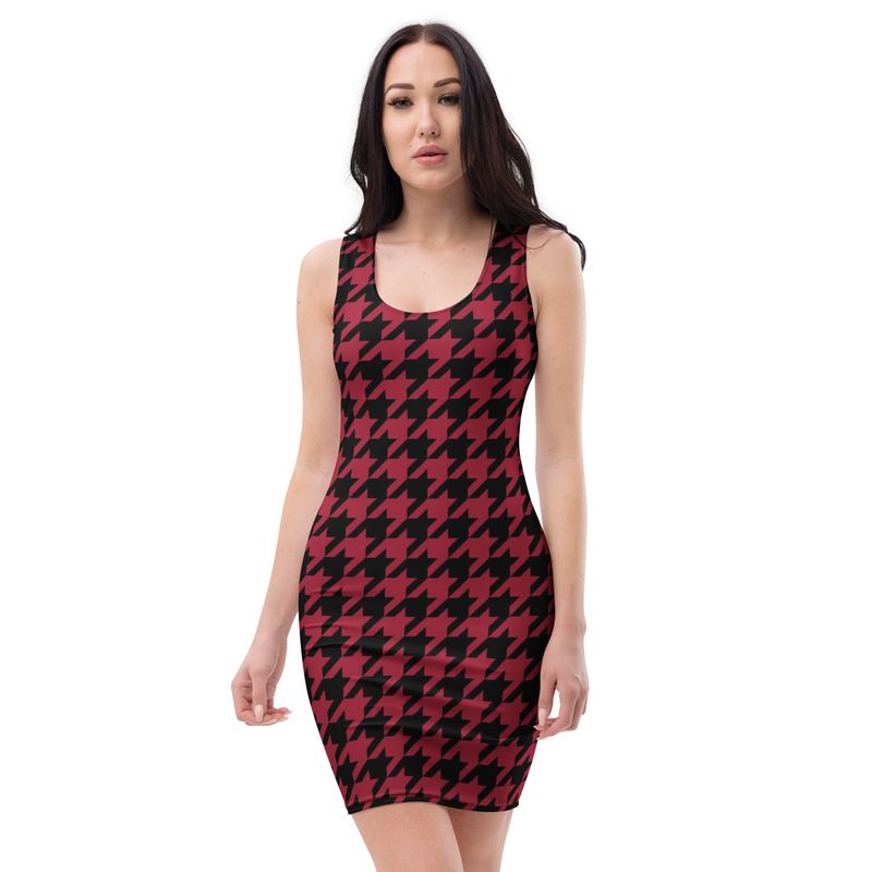 Crimson and Black Houndstooth Dress