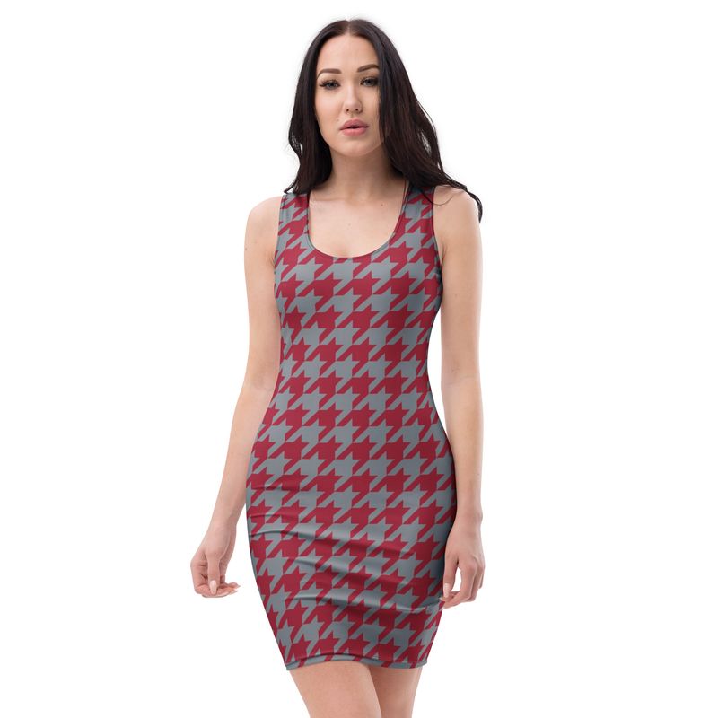 Crimson and Gray Houndstooth Dress
