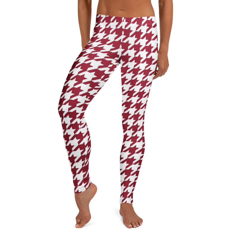 Crimson and White Houndstooth Leggings