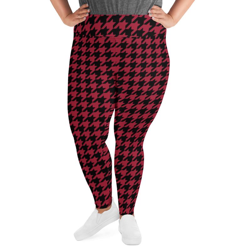 Crimson and Black Houndstooth Plus Size Leggings